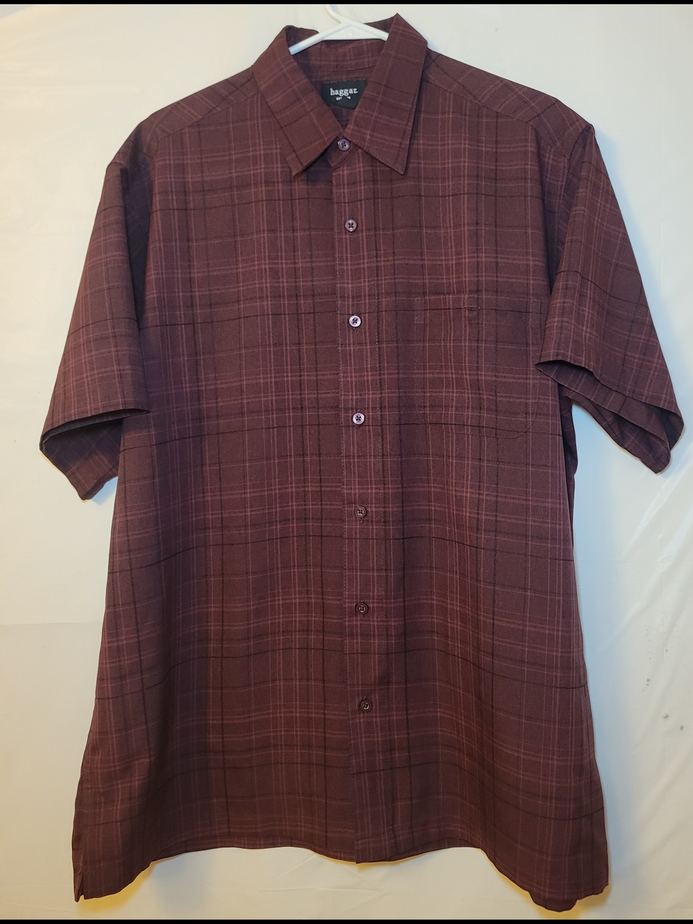 Haggar Short-Sleeve Plaid Shirt - Burgundy